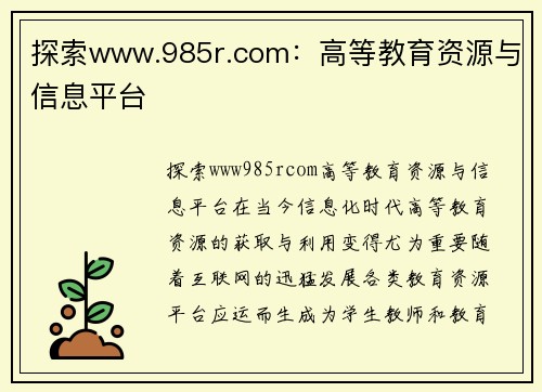 探索www.985r.com：高等教育资源与信息平台